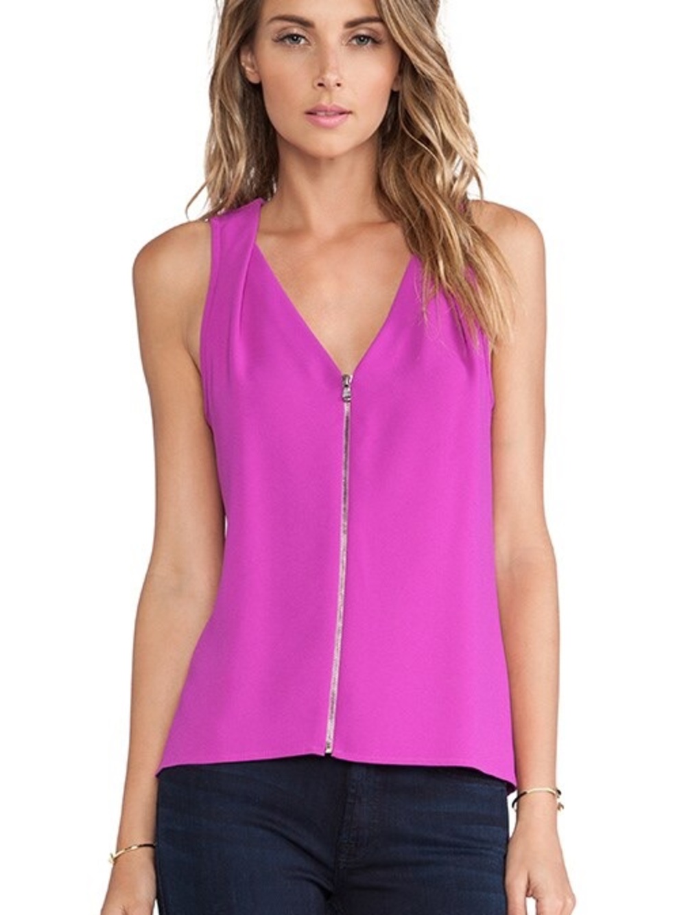 Trina Turk Bright Fuchsia Zip-Front V-Neck Camisole
